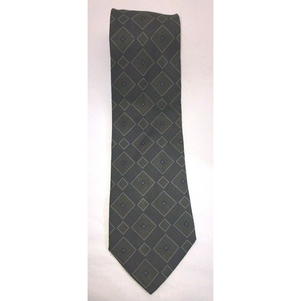NOS Tommy Hilfiger‎ Dark Olive Green Diamond Pattern Silk Neck Tie 58"